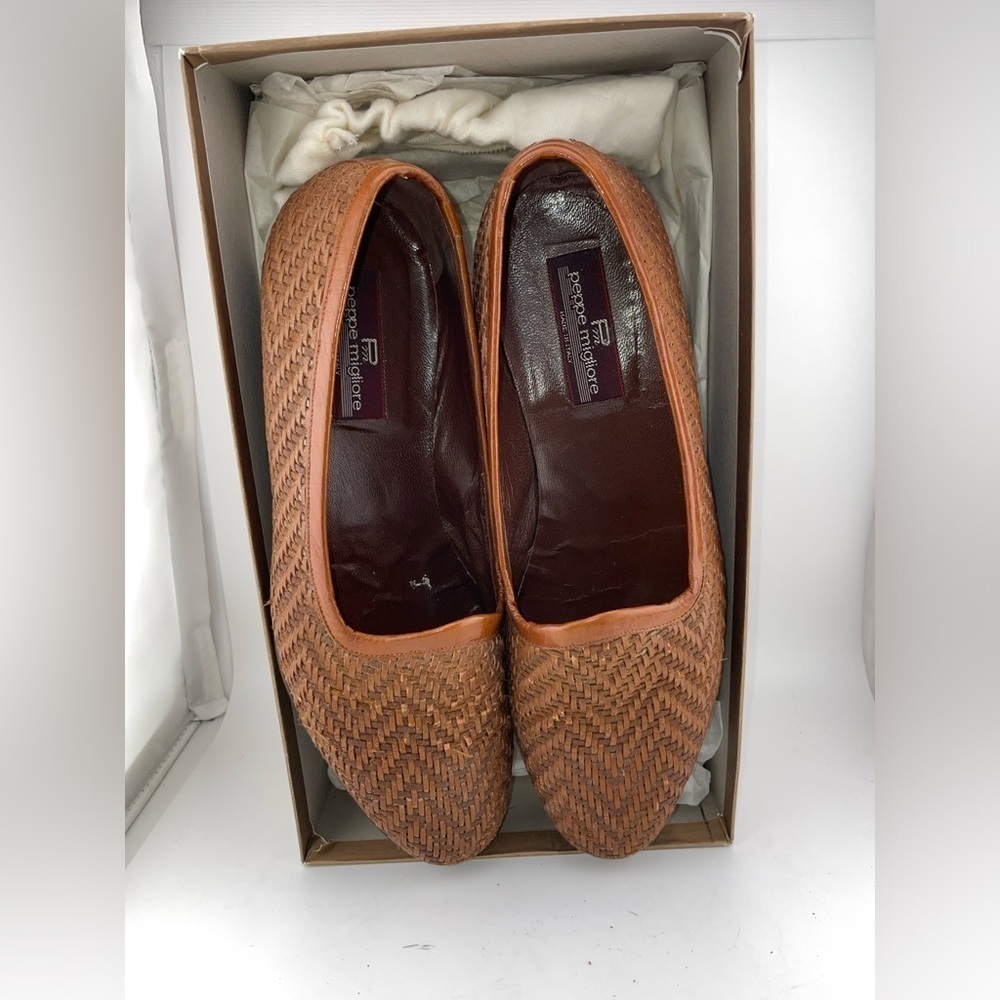 MIGLIORE men shoes Made in Italy loafer basket weave leather brown Size 8 - Picture 5 of 9